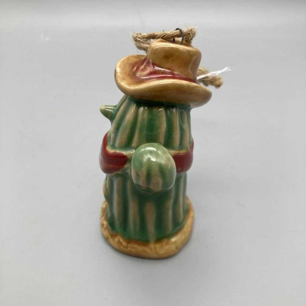 Set Of 2 Cowboy Saguaro Cactus Ceramic Ornaments Bandana Hat Western Fun
